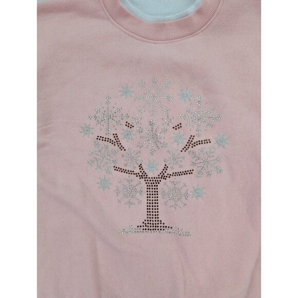 King Universal Women's Sweatshirt Size M Pink Crewneck Snowflake Tree - Picture 3 of 13